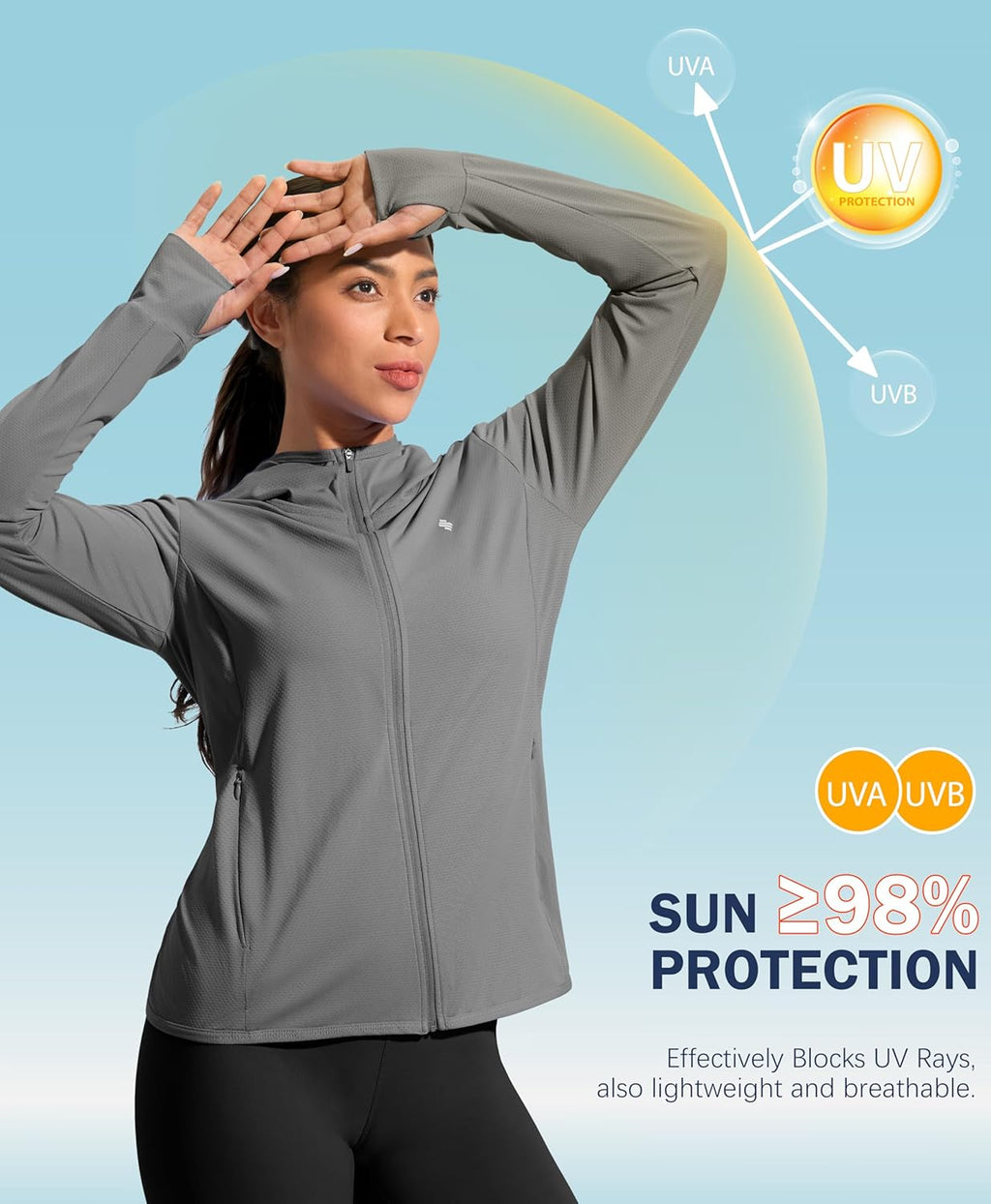 Women'S UPF 50+ Sun Protection Hoodie Jacket Lightweight Long Sleeve Sun Shirt for Women with Pocket Hiking Outdoor