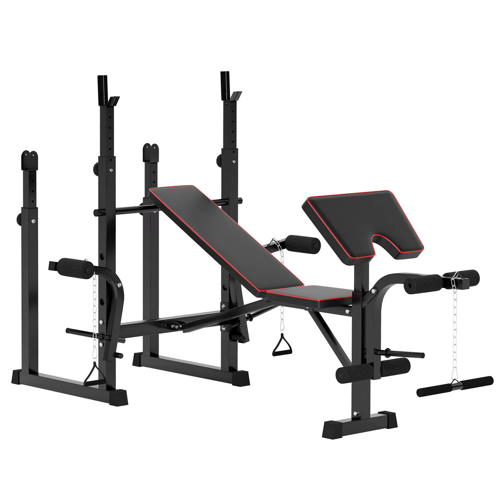 Weight Bench with Bench Press Rack, Preacher Curl Bench, Leg Curl Machine, Incline or Flat Workout Bench for Home Gym
