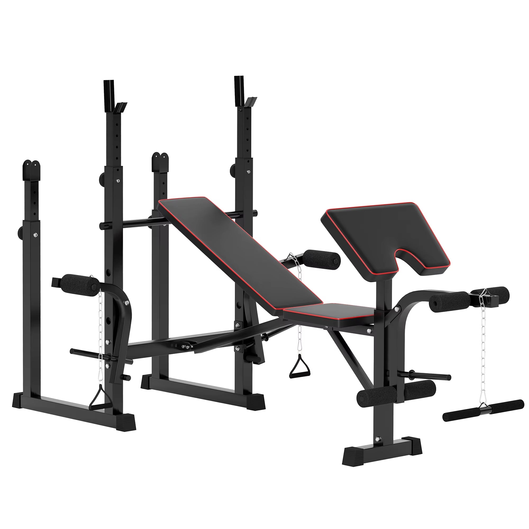 Weight Bench with Bench Press Rack, Preacher Curl Bench, Leg Curl Machine, Incline or Flat Workout Bench for Home Gym