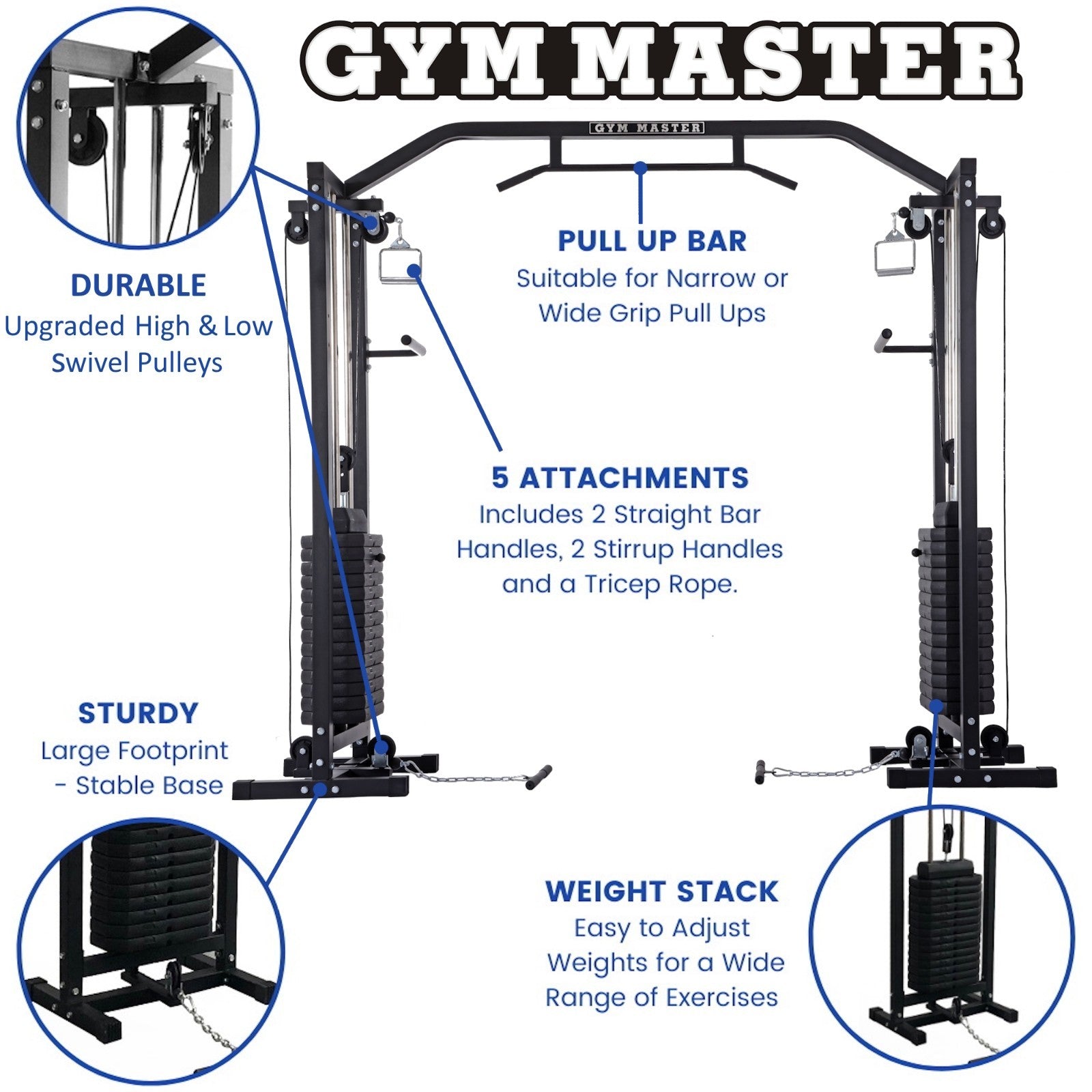 GYM MASTER 180Kg Cable Crossover Machine Equipment Pull up Multi Station Cage