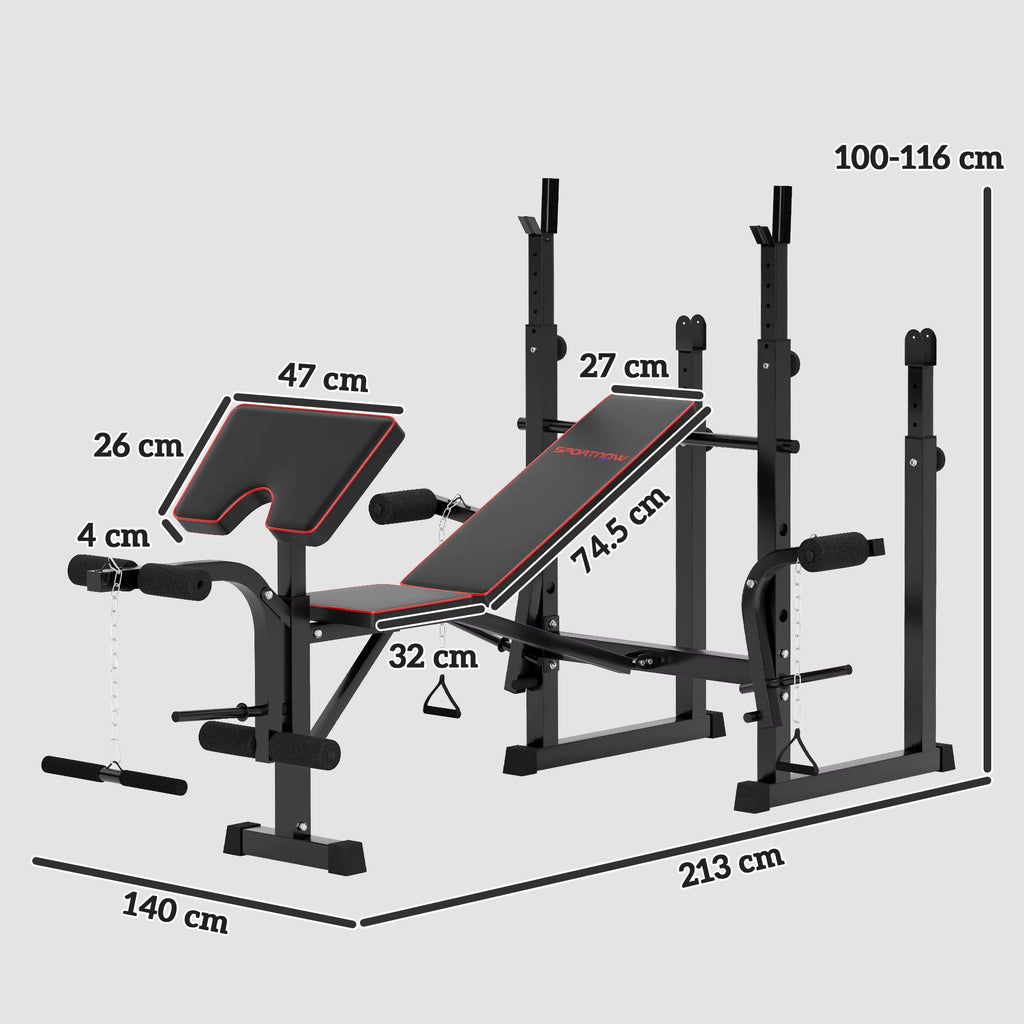 Weight Bench with Bench Press Rack, Preacher Curl Bench, Leg Curl Machine, Incline or Flat Workout Bench for Home Gym