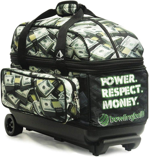 Deluxe Double Roller 2 Ball Bowling Bag with Large Separate Shoe Compartment (Up to 2 Pairs of Shoes) and Accessory Pockets, Sturdy Square Handle - Extends to 40" - Pro Options Available