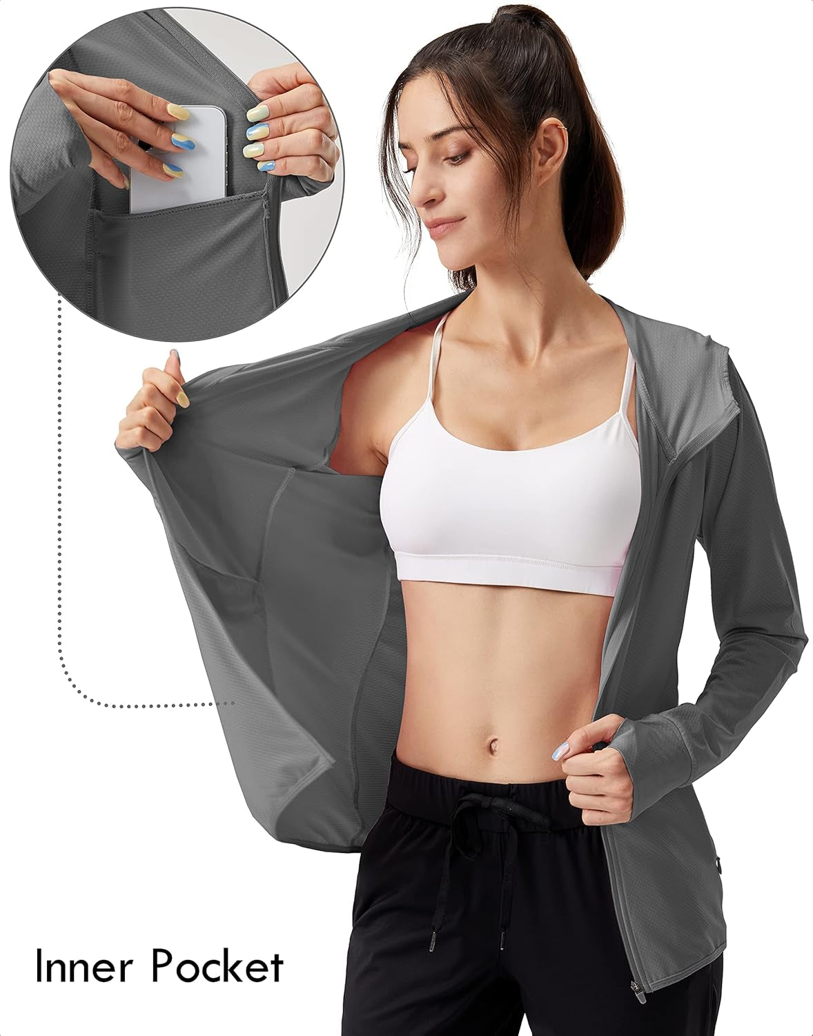 Women'S UPF 50+ Sun Protection Hoodie Jacket Lightweight Long Sleeve Sun Shirt for Women with Pocket Hiking Outdoor