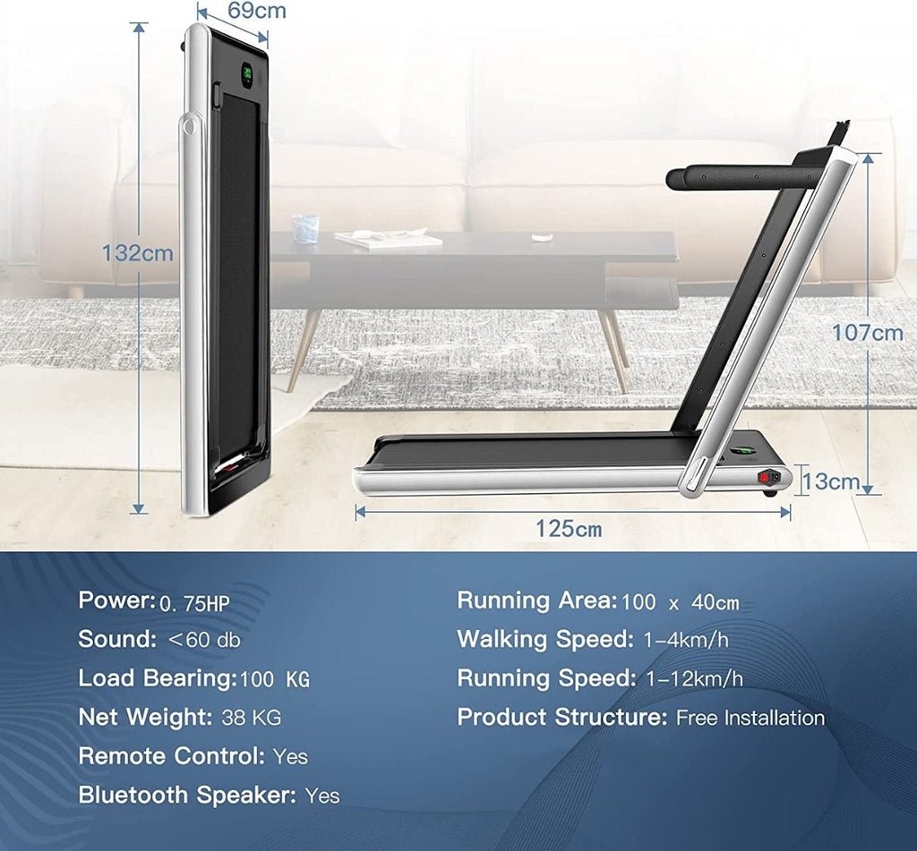 1-12Kph Folding Electric Treadmill with Bluetooth Capability