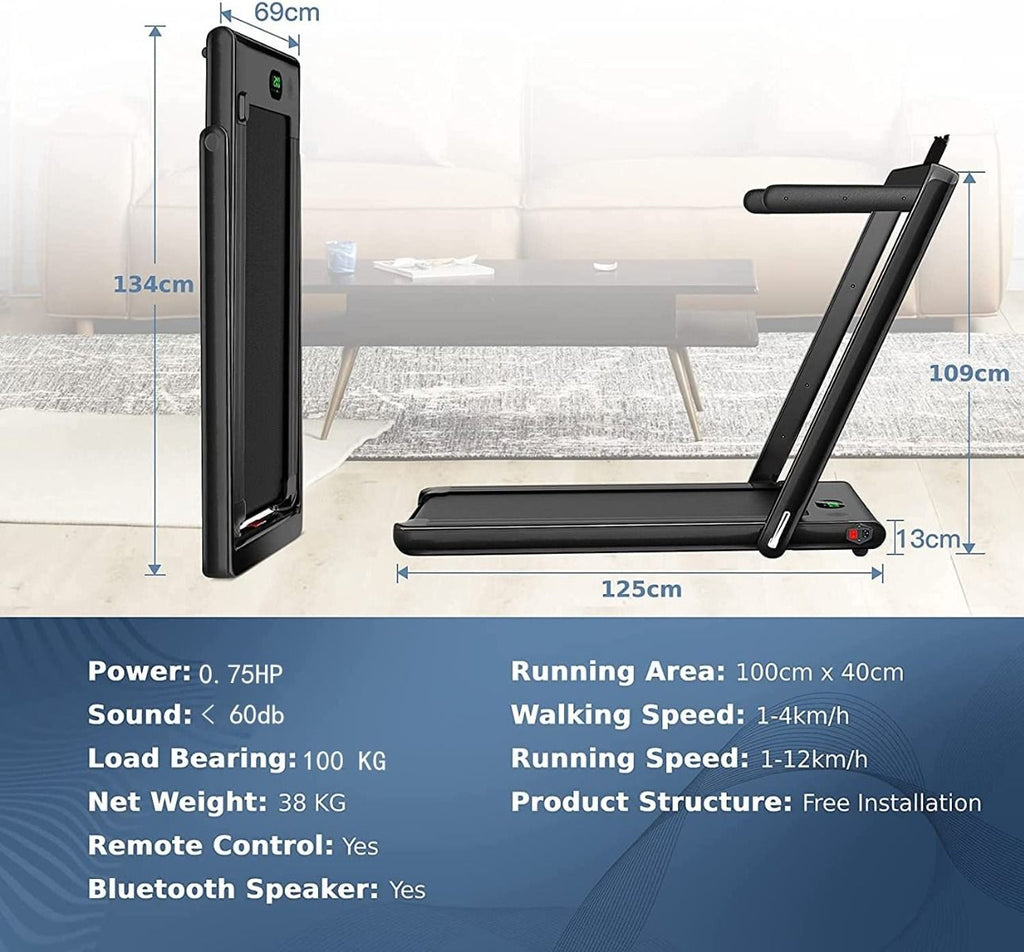 1-12Kph Folding Electric Treadmill with Bluetooth Capability
