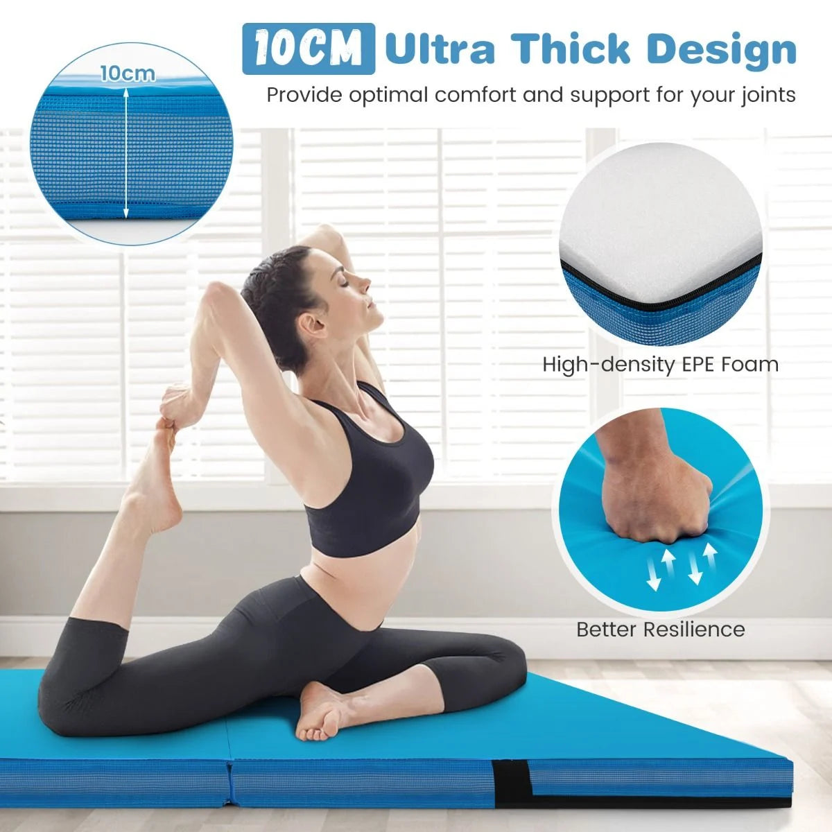 Folding Gymnastic Mat with PU Leather Cover and Carrying Handles