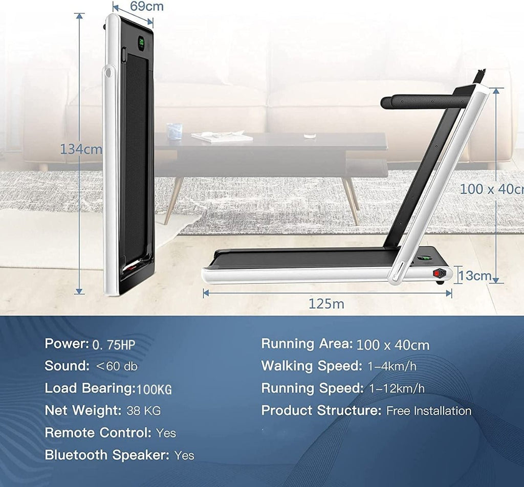 1-12Kph Folding Electric Treadmill with Bluetooth Capability